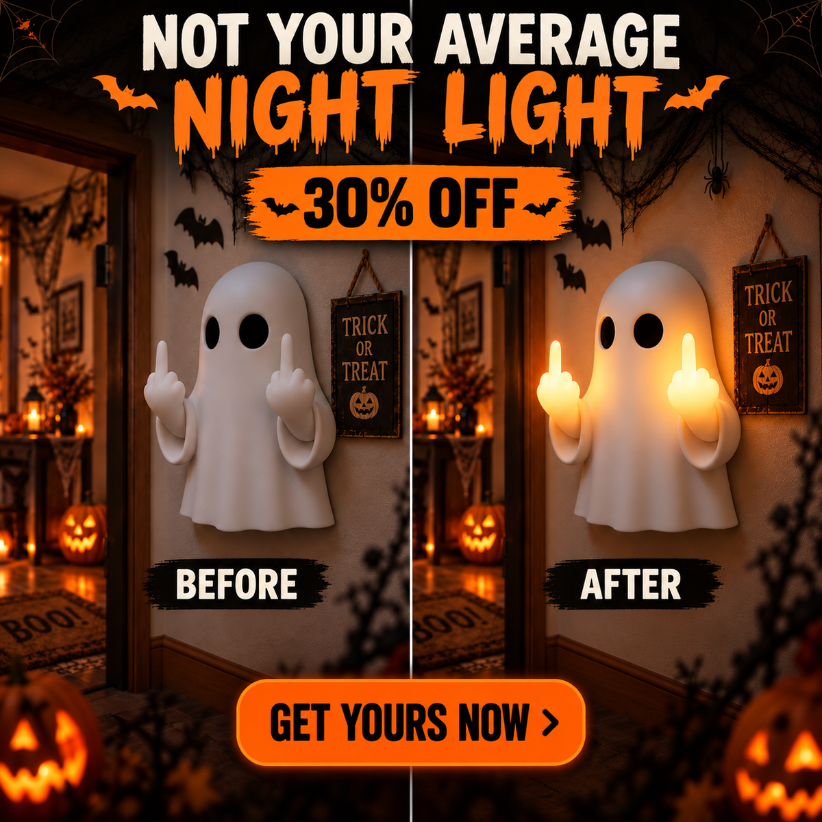 Cheeky Glowing Ghost Lamp in a Halloween display