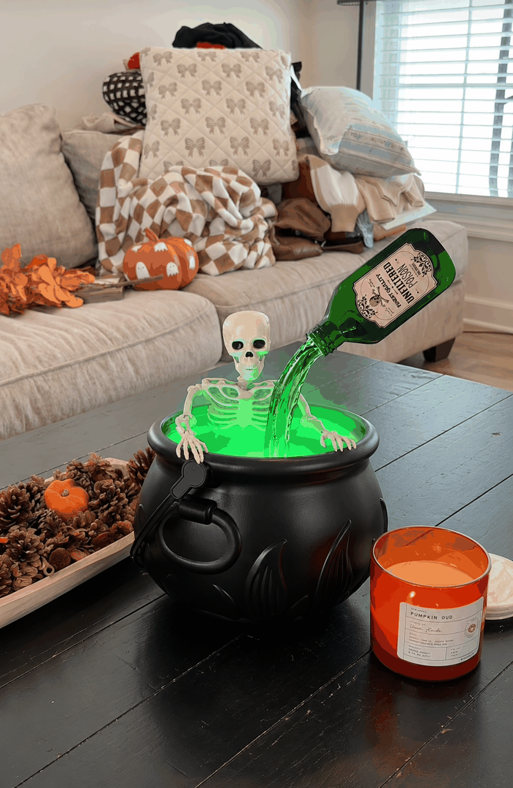 The Tipsy Skeleton displayed on a table